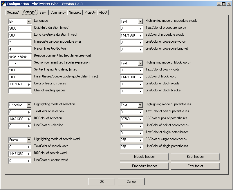 1. Configuration: settings page 2